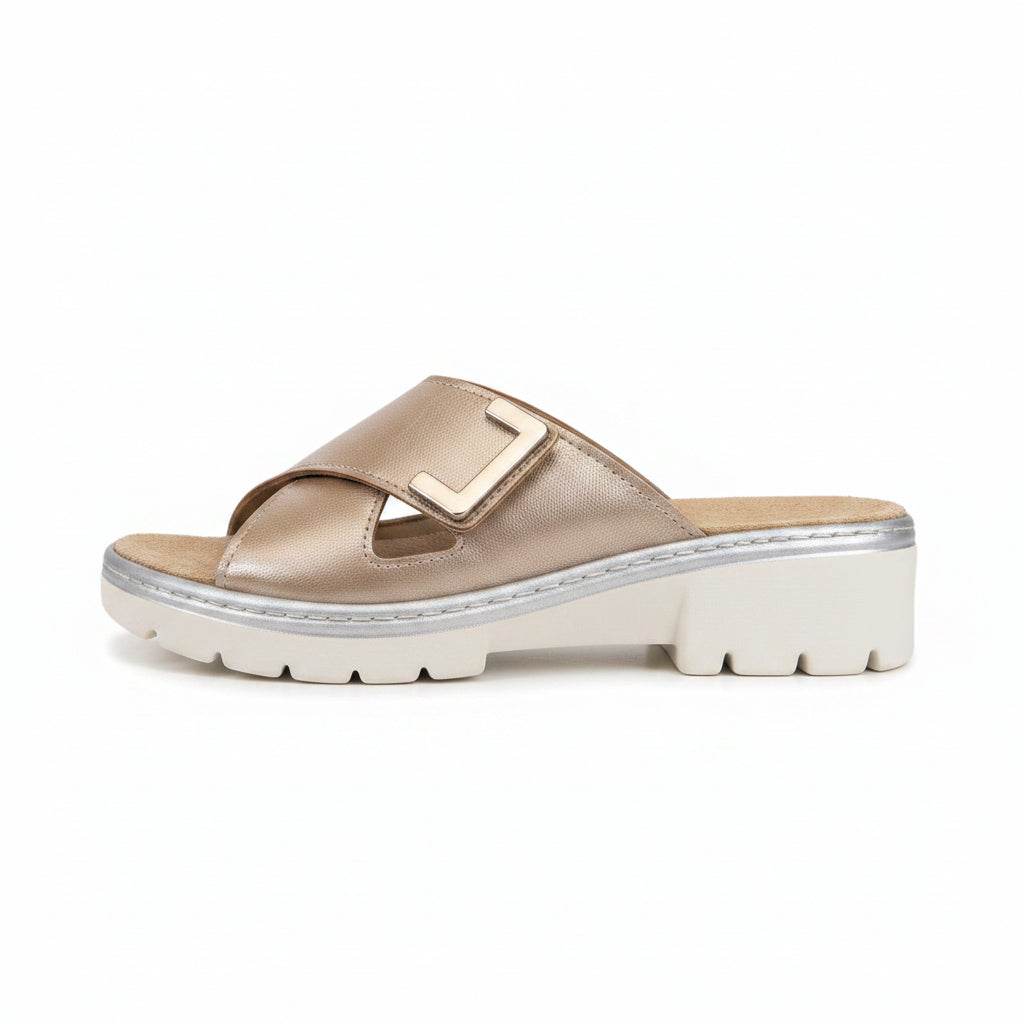 Ciabatte CinziaSoft MZB56-T Vera Pelle Oro Rosa con strap e plantare estraibile