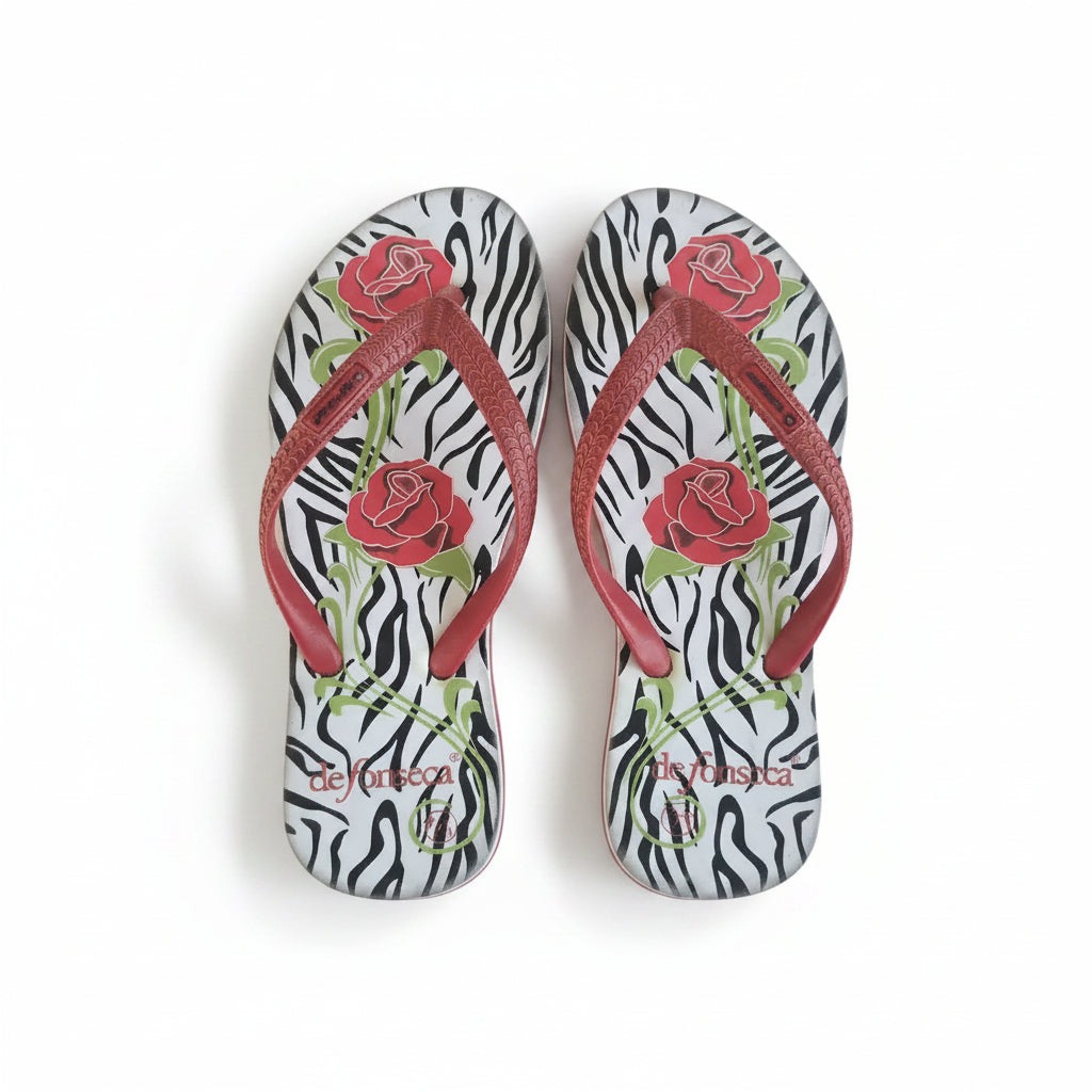 Infradito Donna De Fonseca Zebrato Rose Rosse | Ciabatte Mare Taglia 37/38