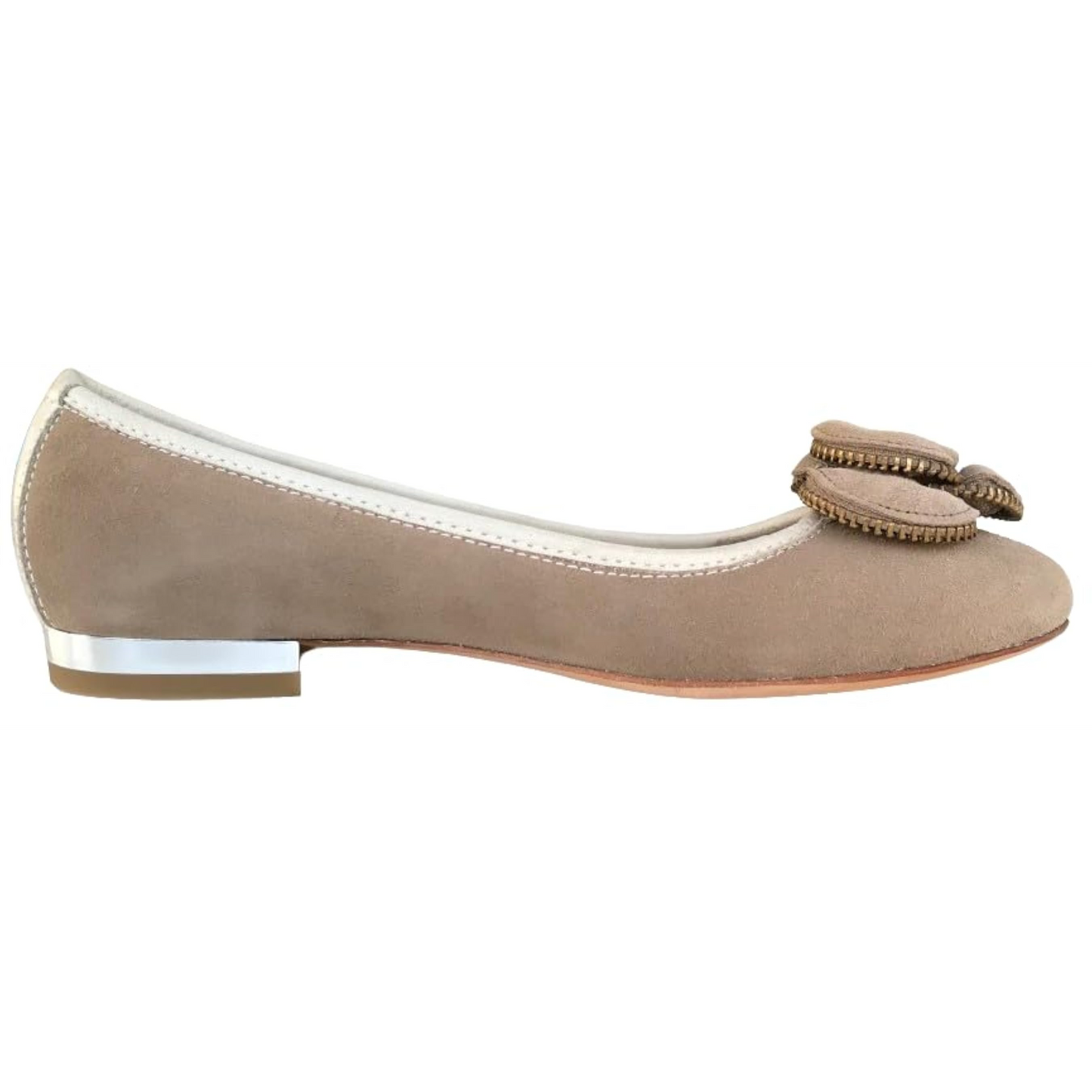 Ballerine NeroGiardini Tacco Basso camoscio Beige con riporti in Pelle