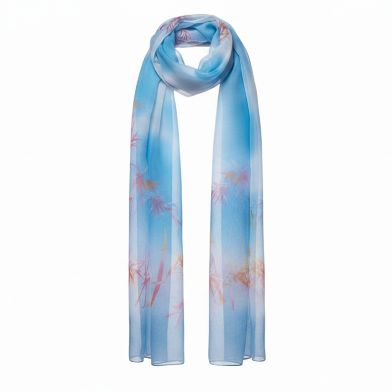 Foulard Coveri Collection Sciarpa Leggera Celeste cielo con stampa floreale