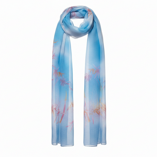 Foulard Coveri Collection Sciarpa Leggera Celeste cielo con stampa floreale