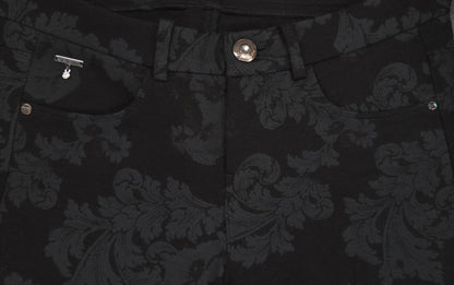 Pantaloni damascato da donna, elasticizzati, Nero Giardini, Nero, Bottone Gioiello