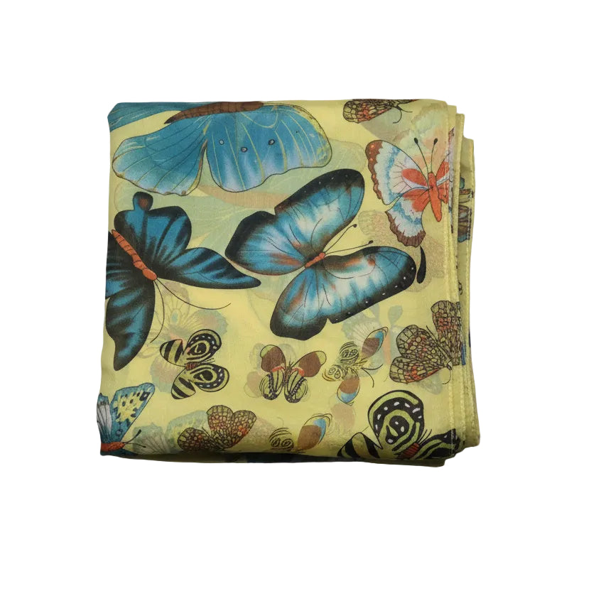 Foulard giallo Coveri Collection con stampa farfalle blu