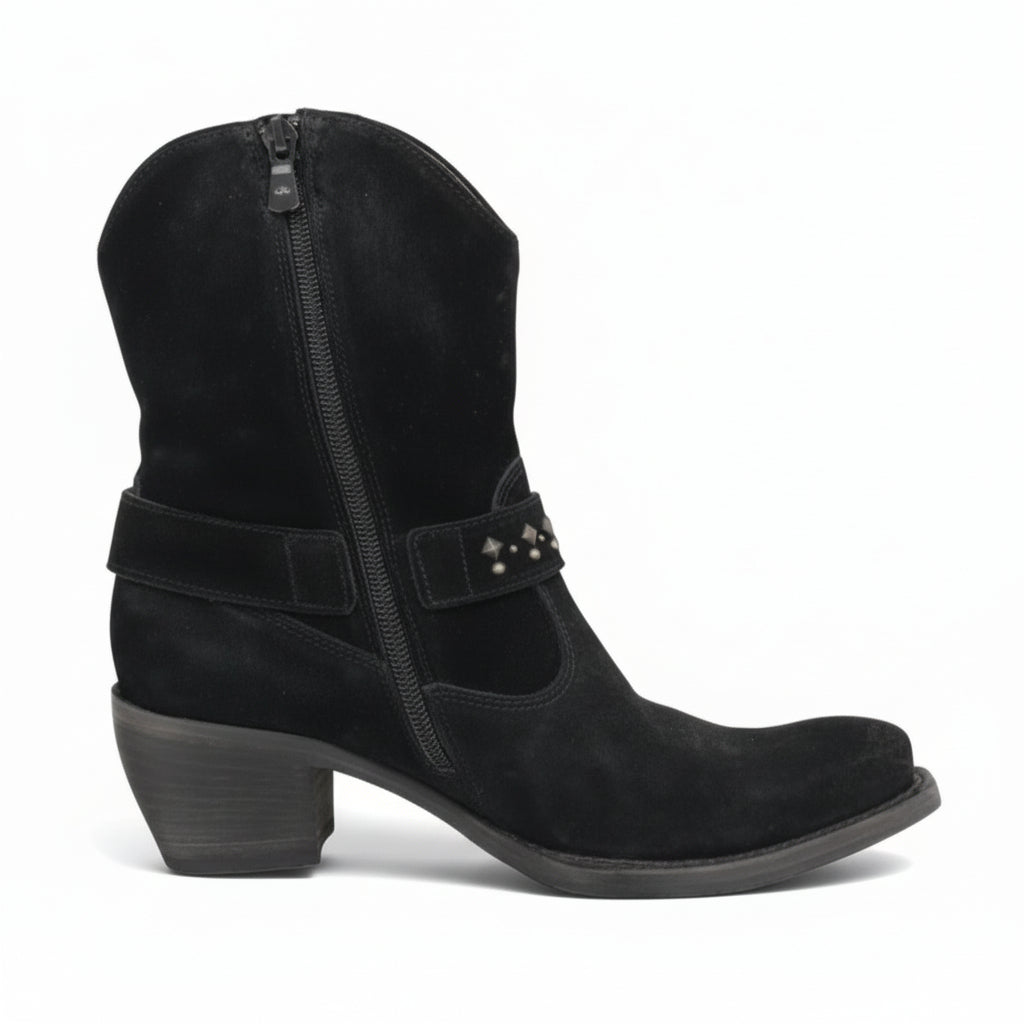Stivaletti Texani Donna NeroGiardini in Camoscio Nero con borchie, Tacco 5 cm, Cerniera Laterale - Art. A005350D