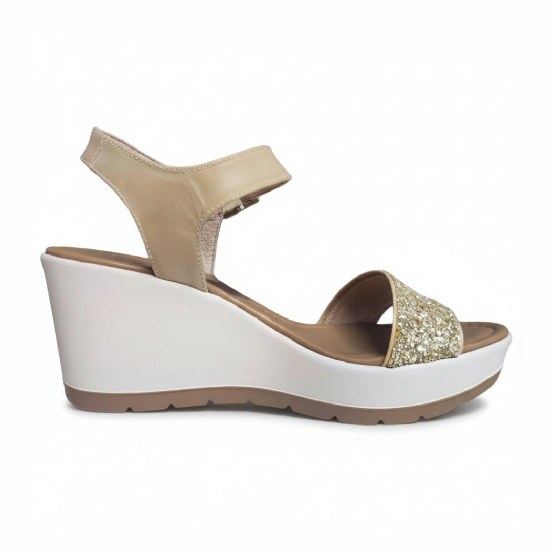 Sandali Donna, Nero Giardini, Vera Pelle, Glitter Platino, Zeppa Bianca, P717710D