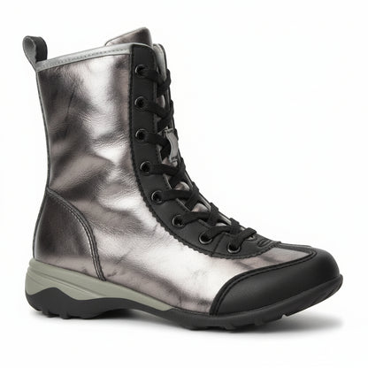 Stivaletti Lulù, Bambina e Ragazzina, Grigio Laminato e Nero, Zip, Vera Pelle