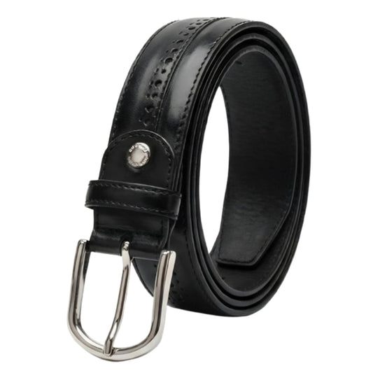 NeroGiardini Cintura Uomo Nera in Vera Pelle Elegante con Decorazione Oxford