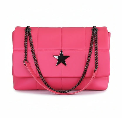 Borsa PhilFirenze Rosa Fucsia con Catena Regolabile, Bottone a Stella - 35x25x11 cm