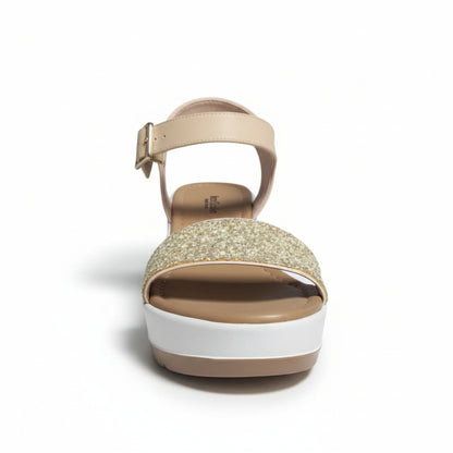 Sandali Donna, Nero Giardini, Vera Pelle, Glitter Platino, Zeppa Bianca, P717710D