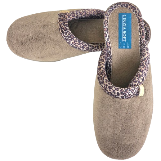 Cinzia Soft, IEA3506, Ciabatte Pantofole Donna in Velour Beige con Bordo Leopardato, Comfort
