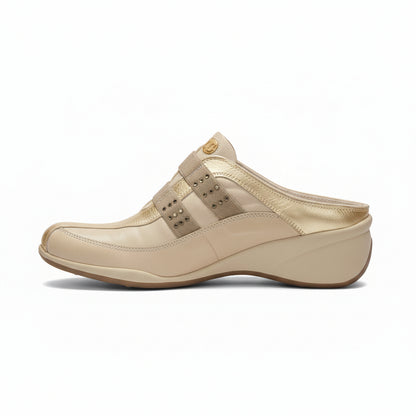 Sabot Nero Giardini, 00603, Vera Pelle Beige Deserto Laminato Oro, 40 EU