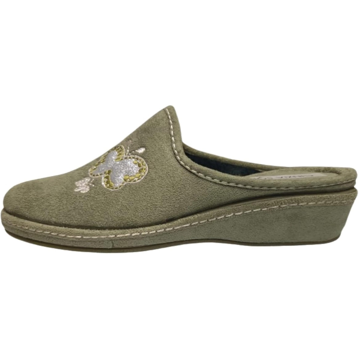 Cinzia Soft Pantofole Donna in Velour, Verde con Farfalla Glitterata, Ciabatte Chiuse, 026151 002