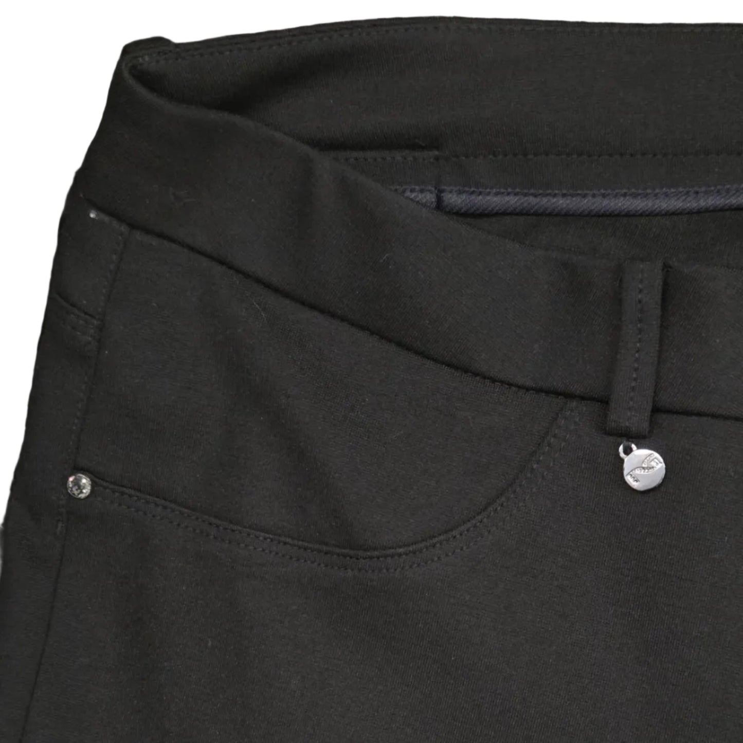Pantaloni elasticizzati da donna, Nero Giardini, Nero, punto milano, con bottone gioiello e zip