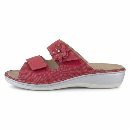 Ciabatte Donna Cinzia Soft Rosse con Fiore – Vera Pelle, Plantare Estraibile, Doppio Strappo