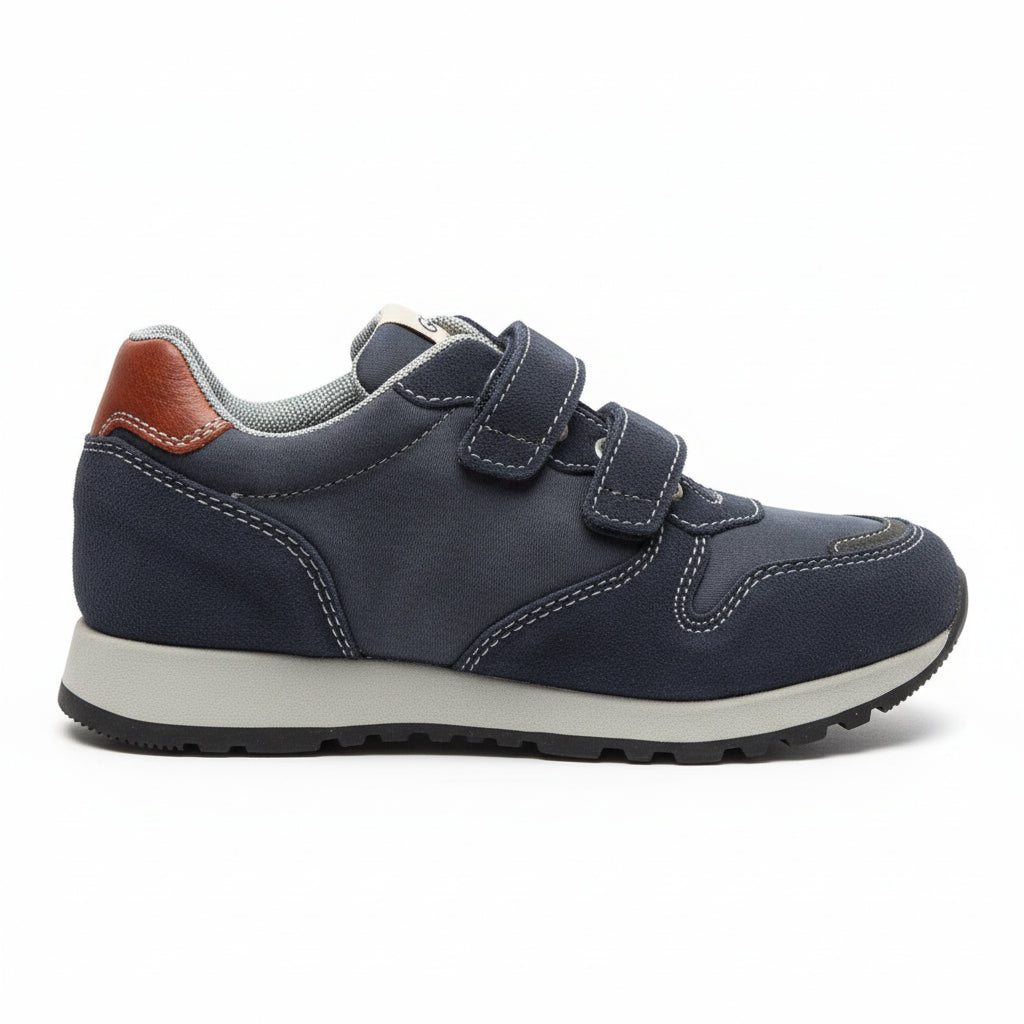 Sneakers Nero Giardini, A629950M, Vera Pelle Scamosciata, Tessuto, Blu Indios, Grigio, Logo Rosso Bordeaux