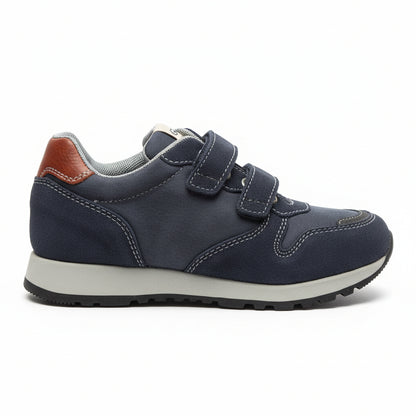 Sneakers Nero Giardini, A629950M, Vera Pelle Scamosciata, Tessuto, Blu Indios, Grigio, Logo Rosso Bordeaux