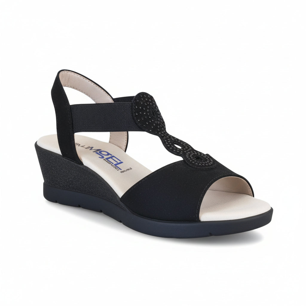 Sandali Cinzia Soft 782395, Vera Pelle, Nero, Strass, Zeppa, 37 IT
