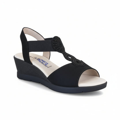 Sandali Cinzia Soft 782395, Vera Pelle, Nero, Strass, Zeppa, 37 IT