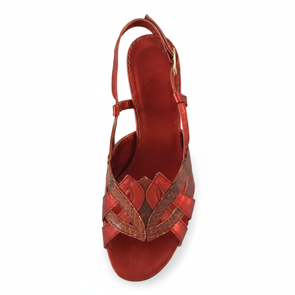 Sandali Donna, Vittorio Ercoli, 5209, Vera Pelle Laminata Rosso Rame, Tacco 6 cm