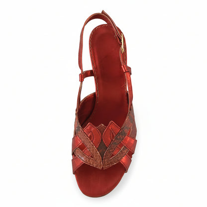 Sandali Donna, Vittorio Ercoli, 5209, Vera Pelle Laminata Rosso Rame, Tacco 6 cm