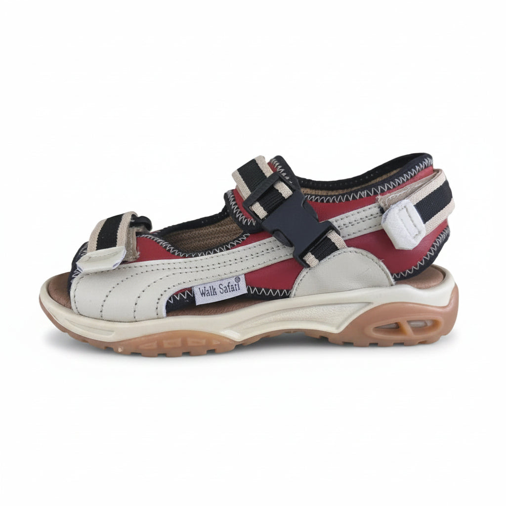 Sandali Bambino Walk Safari 3190A – Vera Pelle e Tessuto Beige Rosso Blu Navy