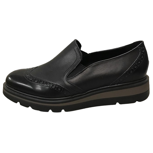 Mocassini Donna Cinzia Soft 25604 Vera Pelle, Nero, Elastici Laterali, Stile Inglese
