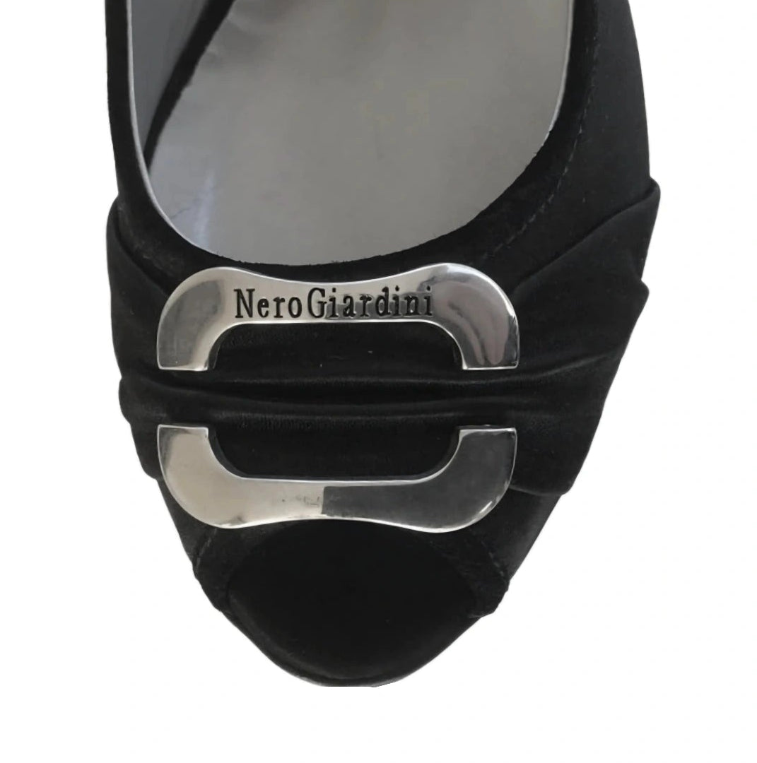 Décolleté Spuntate NeroGiardini, Nero, Vera Pelle, Raso, 38 IT, Open Toe