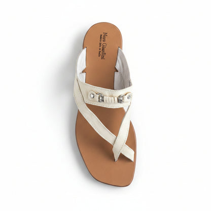 Ciabatte Infradito Donna Nero Giardini Bianco Latte, Vera Pelle e Cuoio, 37
