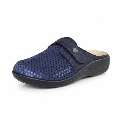 Pantofole Donna Cinzia Soft in Vera Pelle – Blu Elasticizzate Plantare Estraibile Taglie 36–41