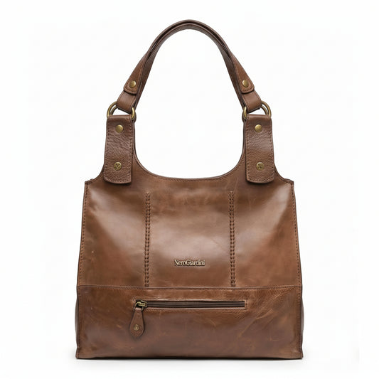 Borsa Nero Giardini a Spalla e a Tracolla, Donna, Vera Pelle, Effetto Graffio, Marrone