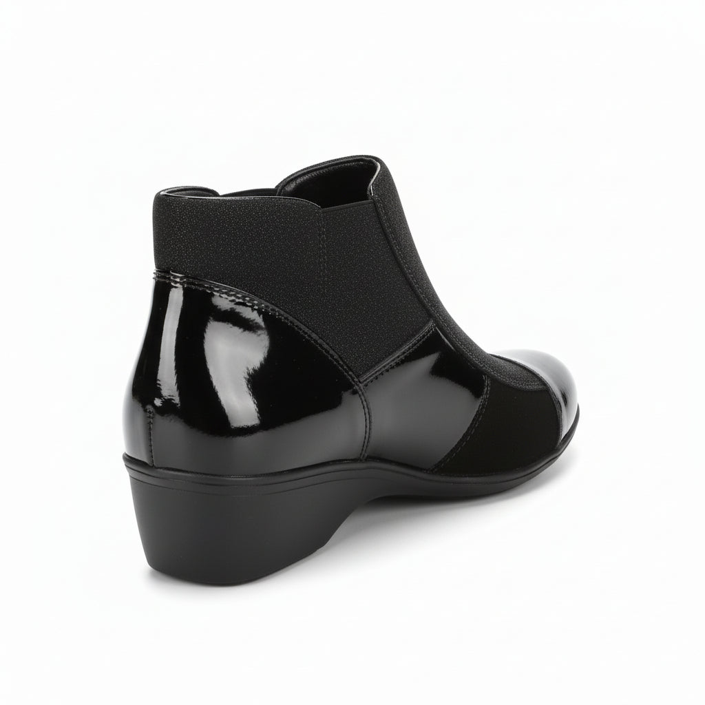 Polacchine Cinzia Soft, 671, Donna, con zeppa, elastici, vera pelle scamosciata e vernice