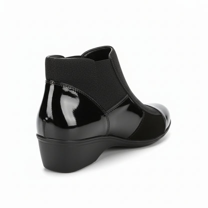 Polacchine Cinzia Soft, 671, Donna, con zeppa, elastici, vera pelle scamosciata e vernice