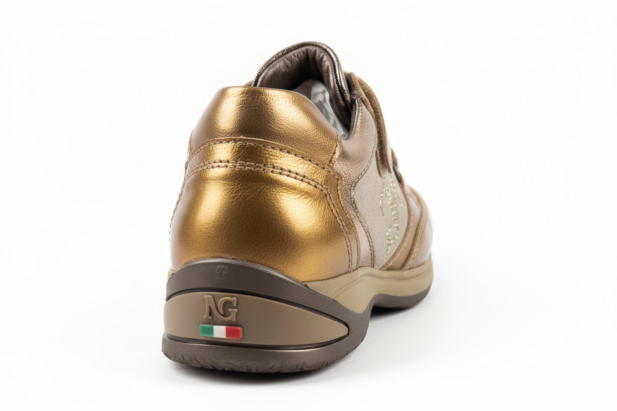 Sneakers NeroGiardini Beige e Bronzo con strappo - 26