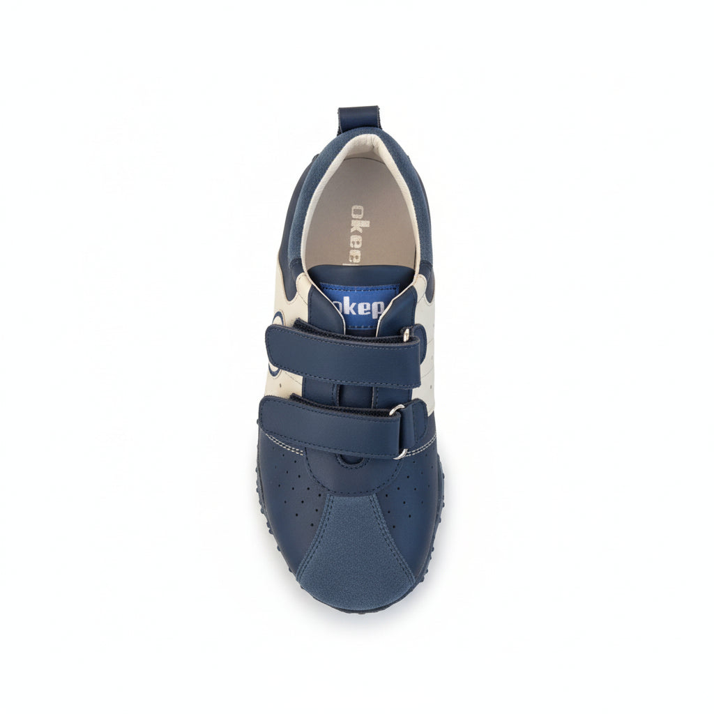 Sneakers Bambino, Okeep, 8064, Vera Pelle Vitello, Blu Denim, 34 IT