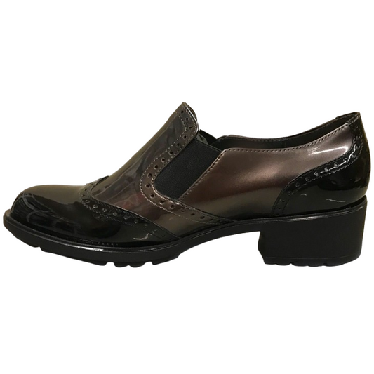 Scarpe Inglesine Donna Cinzia Soft 972285 - Vera Pelle, Elastici Laterali, Tacco 3 cm, Vernice Nero e Canna di Fucile, Stile Inglese