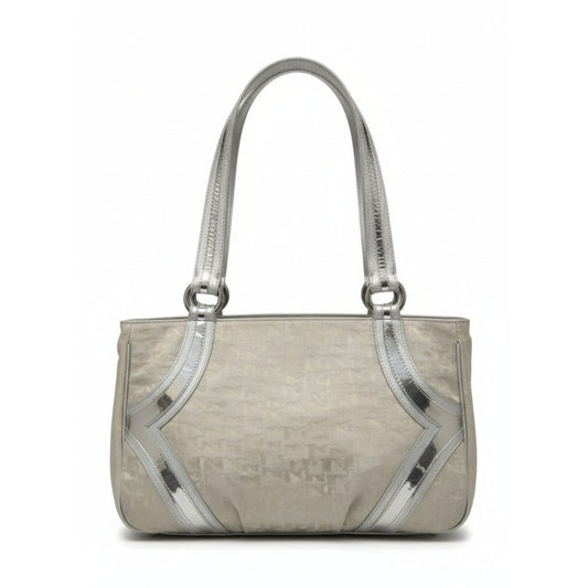 Borsa a spalla Nero Giardini, Platino Monogram Cangiante con dettagli e manici Argento Specchiato