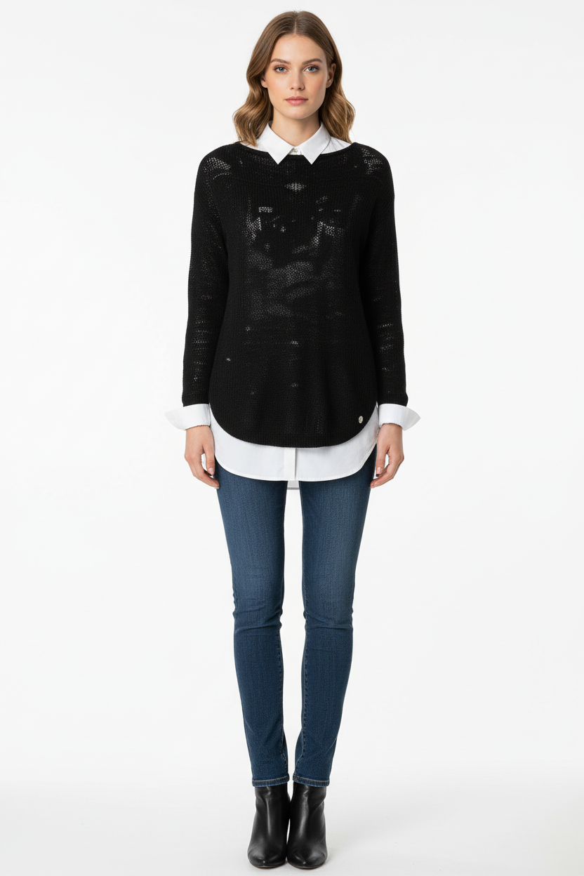 Maglia a maniche lunge Donna NeroGiardini A560109D Nero con lavorazione
