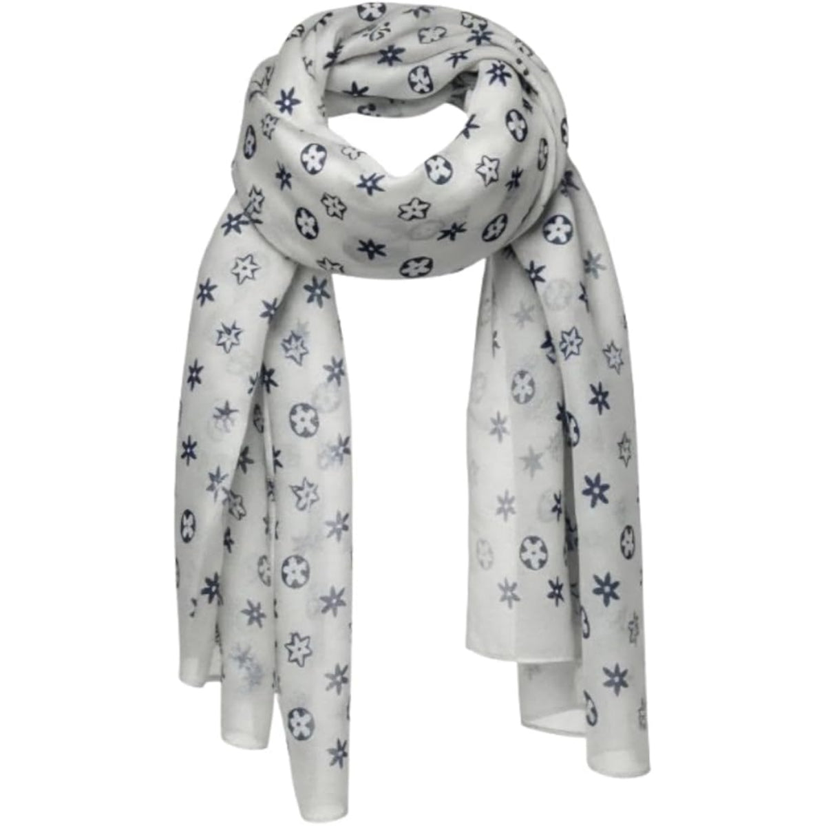 Foulard Bianco Sciarpa Leggera con Stampe Blu