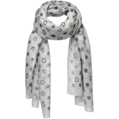Foulard Bianco Sciarpa Leggera con Stampe Blu