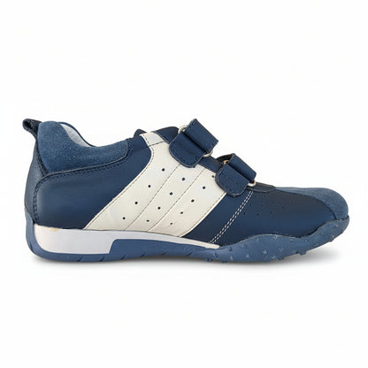 Sneakers Bambino, Okeep, 8064, Vera Pelle Vitello, Blu Denim, 34 IT