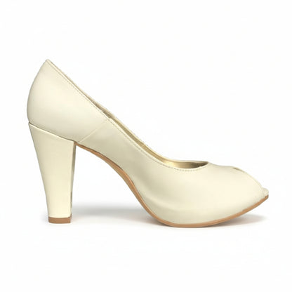 Décolleté Spuntate, Romagnoli, Open Toe, Vera Pelle, Vernice, Bianco Panna, 36 IT