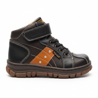 Scarpe Bambini, Safari Kid's, Vera Pelle, Nero e Marrone Scuro, Z1162, Numero 22 EU