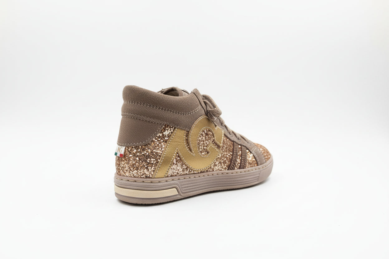 Sneakers da bambina Glitter Oro Nero Giardini 26122, Vera Pelle Beige - 30 EU