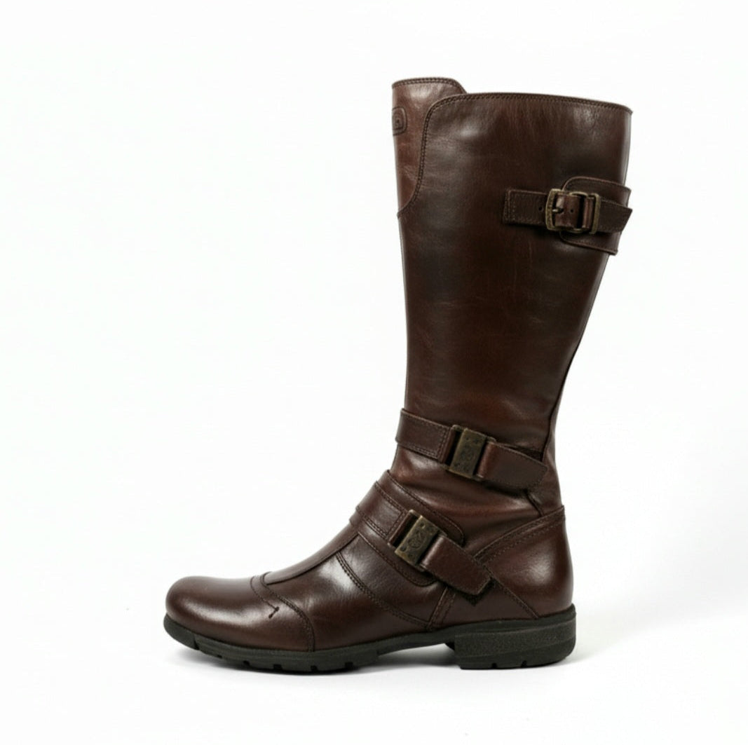 Stivali stile vintage Donna NeroGiardini 00171 Vera Pelle, Zip, Elastico, Fibbie, Marrone Testa di Moro