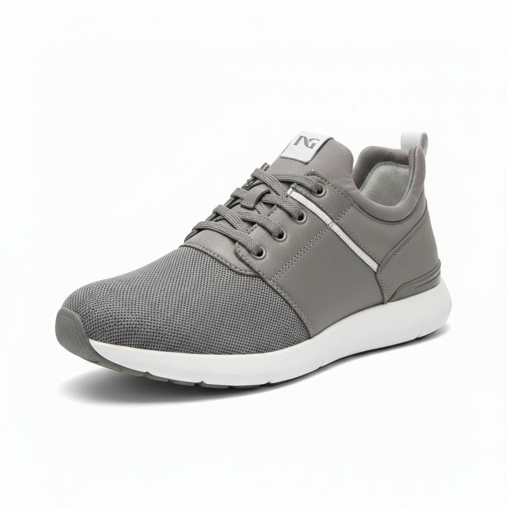 Sneakers Uomo Nero Giardini Grigio e Bianco Vera Pelle e Tessuto Mesh Elasticizzate con Lacci