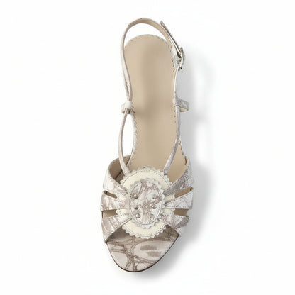 Sandali Donna Vittorio Ercoli, 7515, Vera Pelle, Beige, Stampa Cocco, Tacco 6 cm