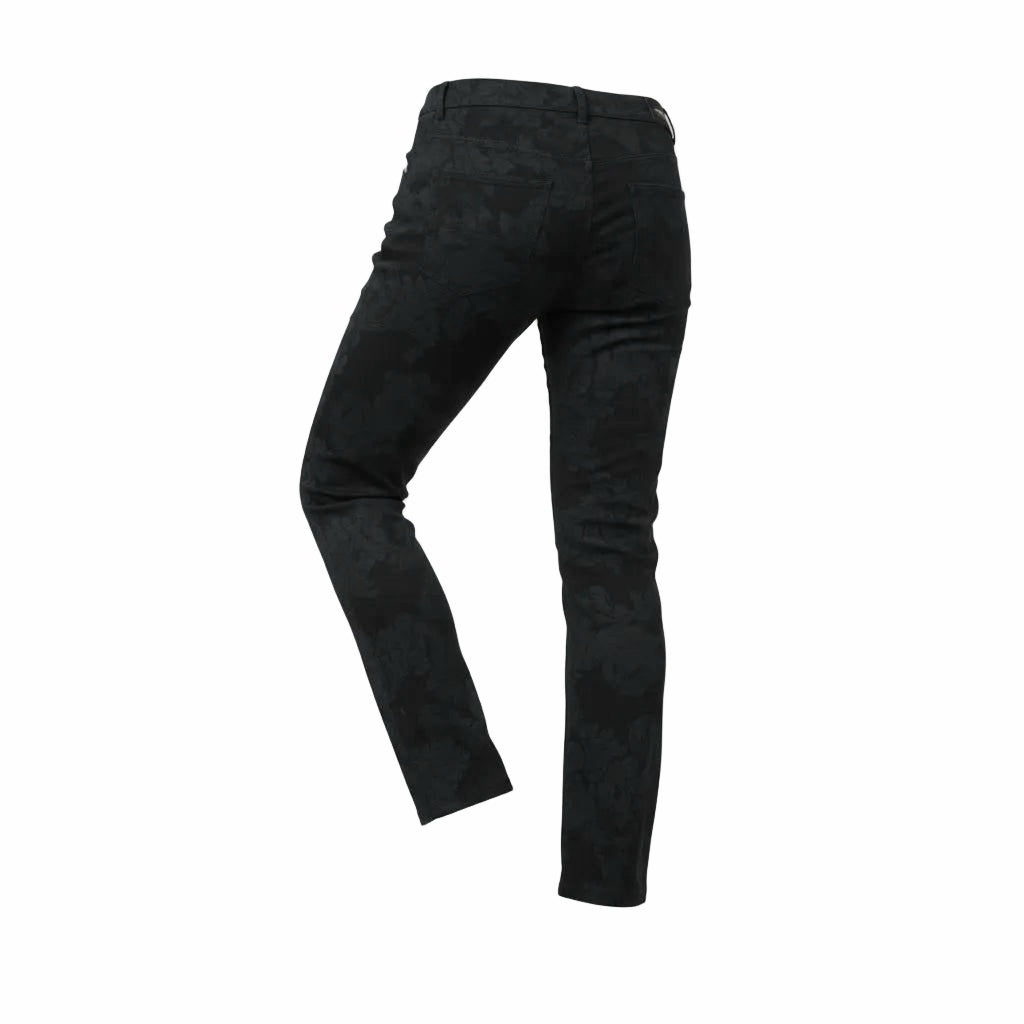 Pantaloni damascato da donna, elasticizzati, Nero Giardini, Nero, Bottone Gioiello