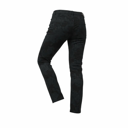 Pantaloni damascato da donna, elasticizzati, Nero Giardini, Nero, Bottone Gioiello