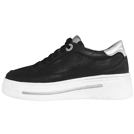 Sneakers Donna Cinzia Soft Vera Pelle Nero Argento Platform IV1019258