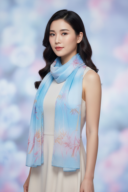 Foulard Coveri Collection Sciarpa Leggera Celeste cielo con stampa floreale